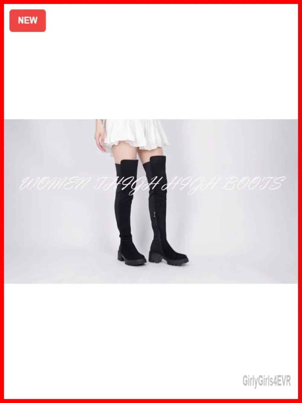 Suede Over The Knee Platform Boots Chunky Heel Zip Stretch Thigh High Boots Lug